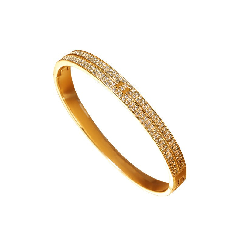 Hot selling copper micro inlaid jewelry supply, plated with real gold and zirconium inlaid bracelets, simple and personalized br