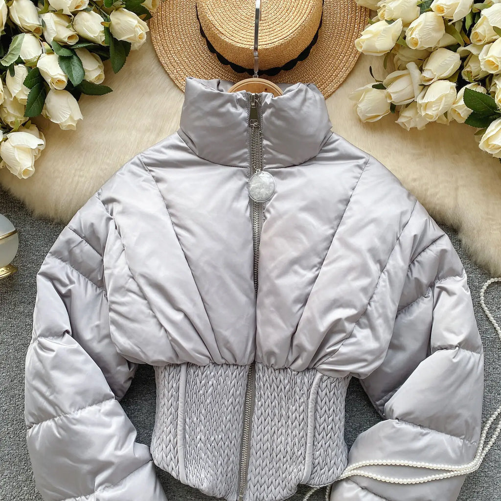 Fashion New Items Women's Spliced Warm Coat Autumn Trendy Stand Collar Zipper Cotton-padded Jacket Female