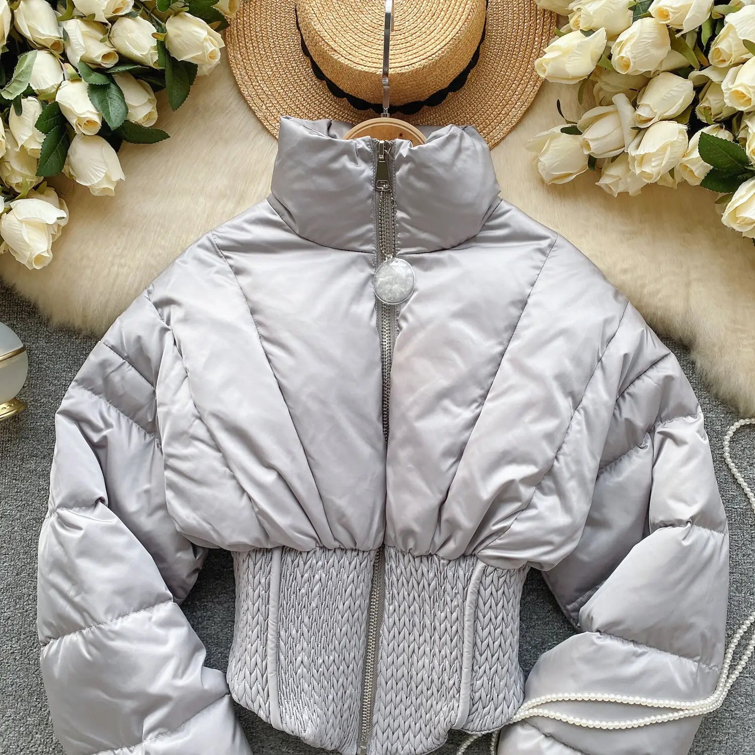 Fashion New Items Women's Spliced Warm Coat Autumn Trendy Stand Collar Zipper Cotton-padded Jacket Female