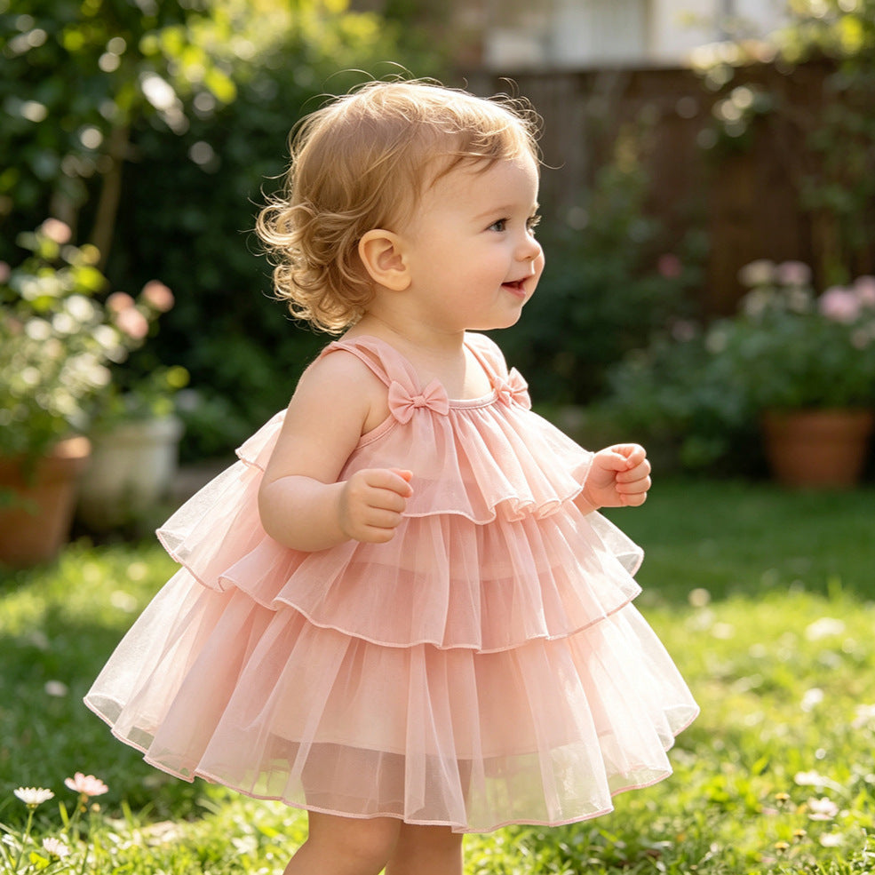 Cute Baby Girl  Dress, Sleeveless Layered Tulle Skirt, Princess Cake Dress