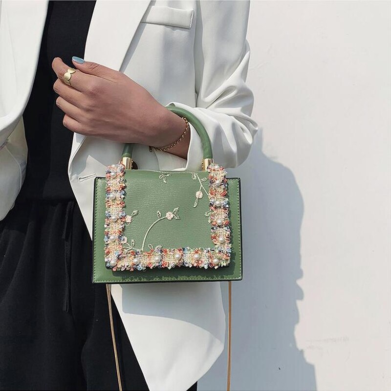 Vintage Flower Lace Handbags Women's Crossbody Bags Fashion Gold Chain Ladies Messenger Bag Evening Clutch Female Purses