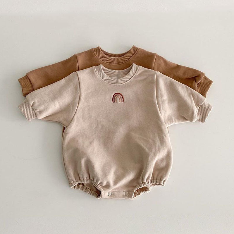 Baby crawling clothes rainbow embroidery bag fart jumpsuit