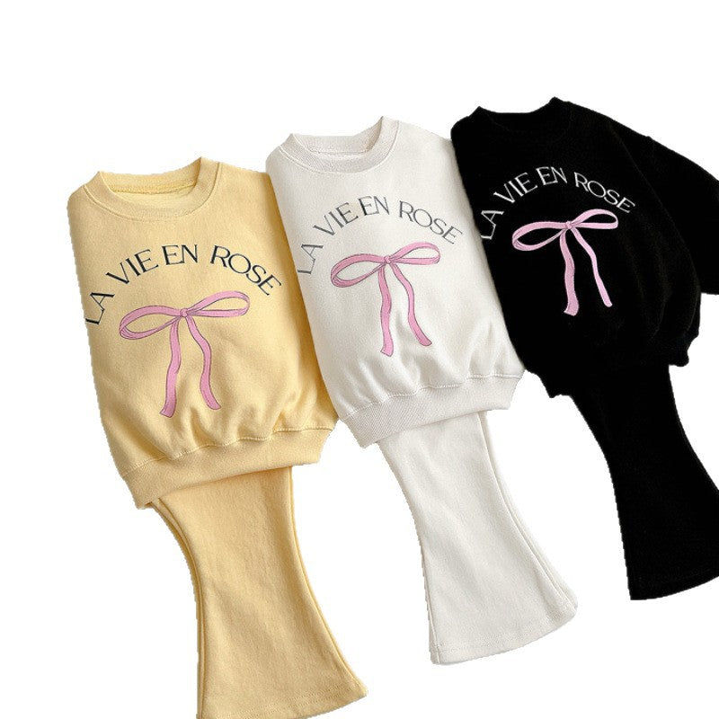Versatile hoodie+flared pants two-piece set