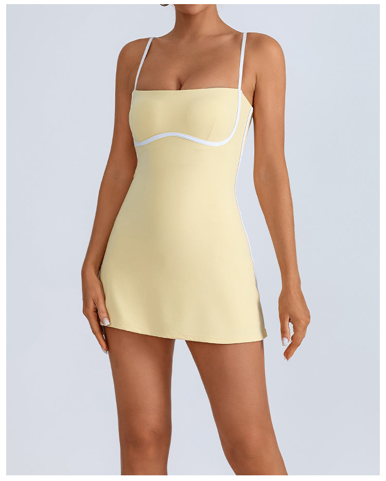 Fashion Color-blocked Sports Dress with Built-in Bra, High Elasticity, Breathable, Anti-slip Design for Yoga and Tennis