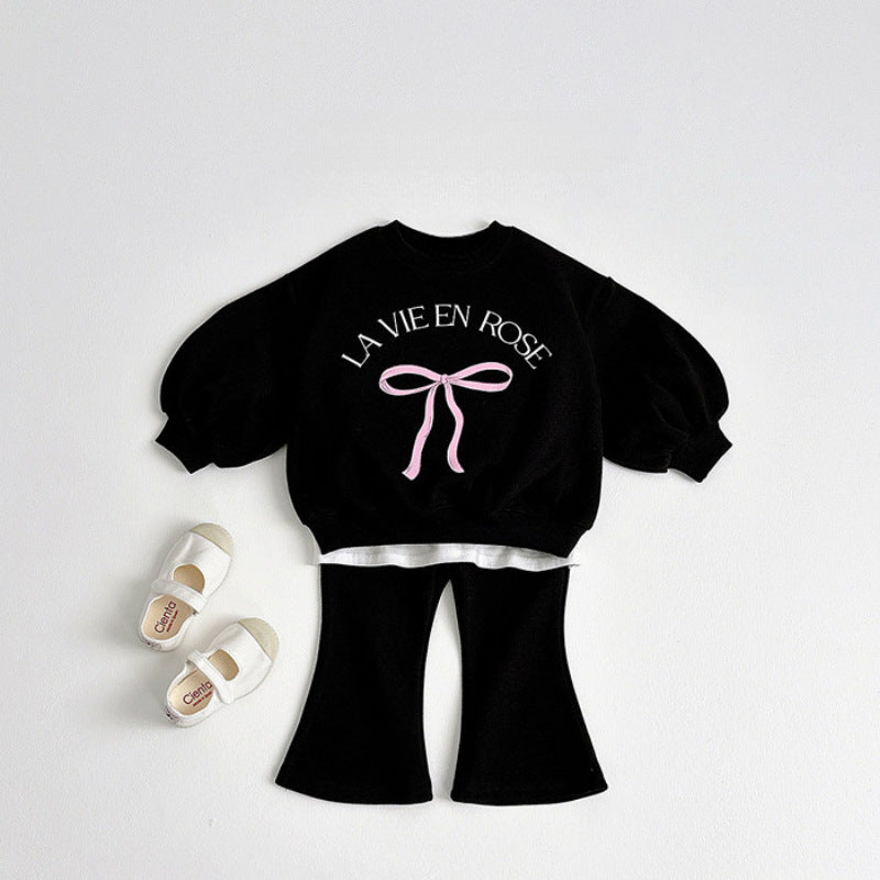 Versatile hoodie+flared pants two-piece set