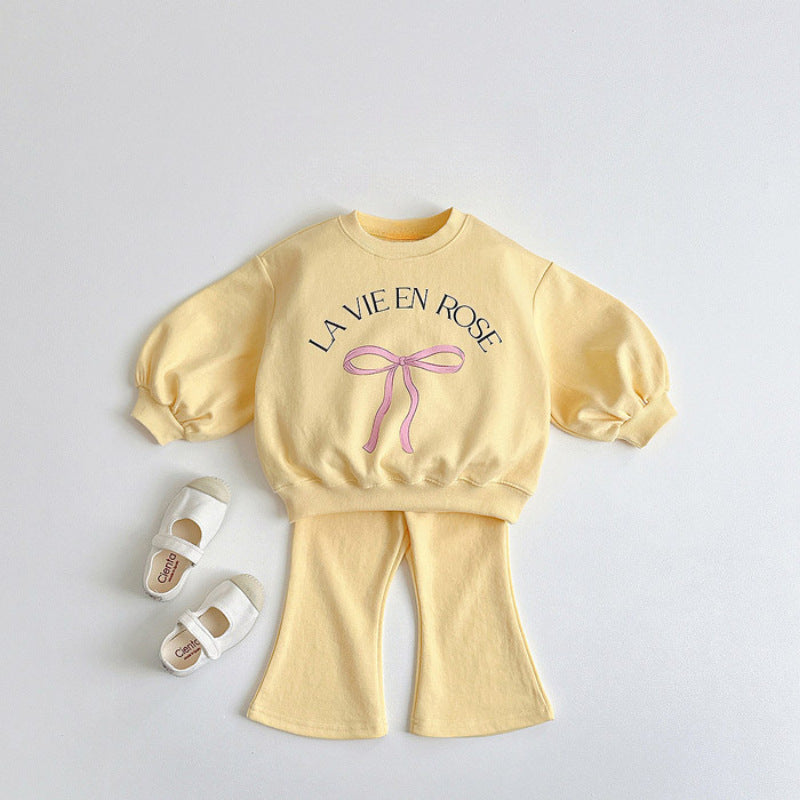 Versatile hoodie+flared pants two-piece set