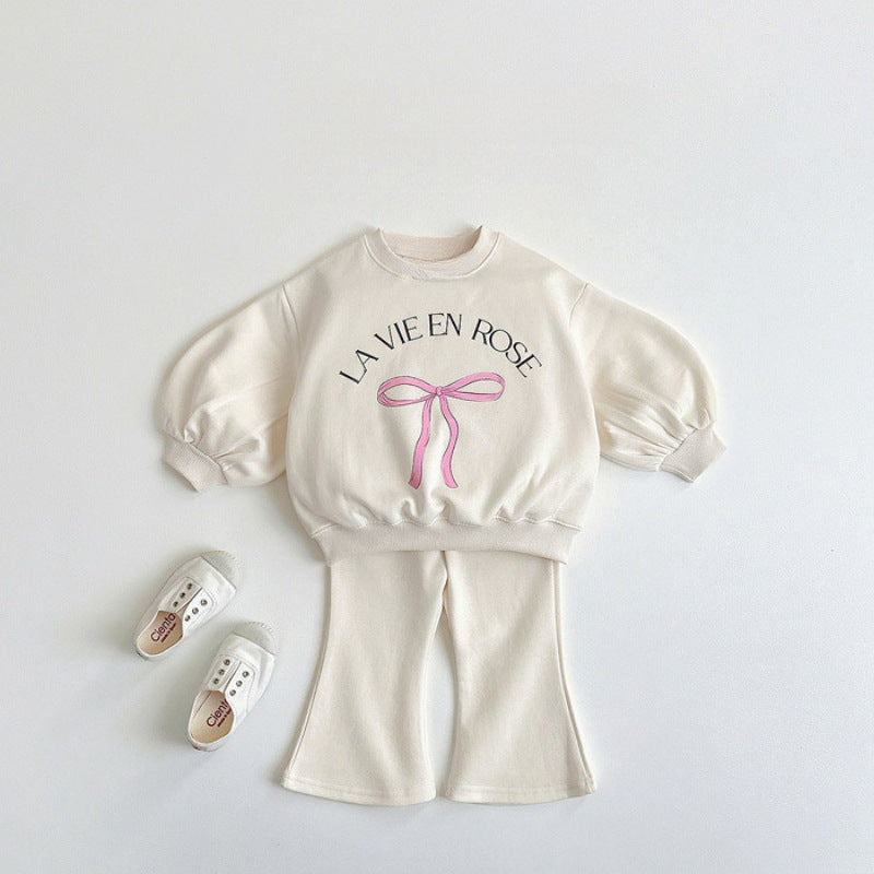 Versatile hoodie+flared pants two-piece set