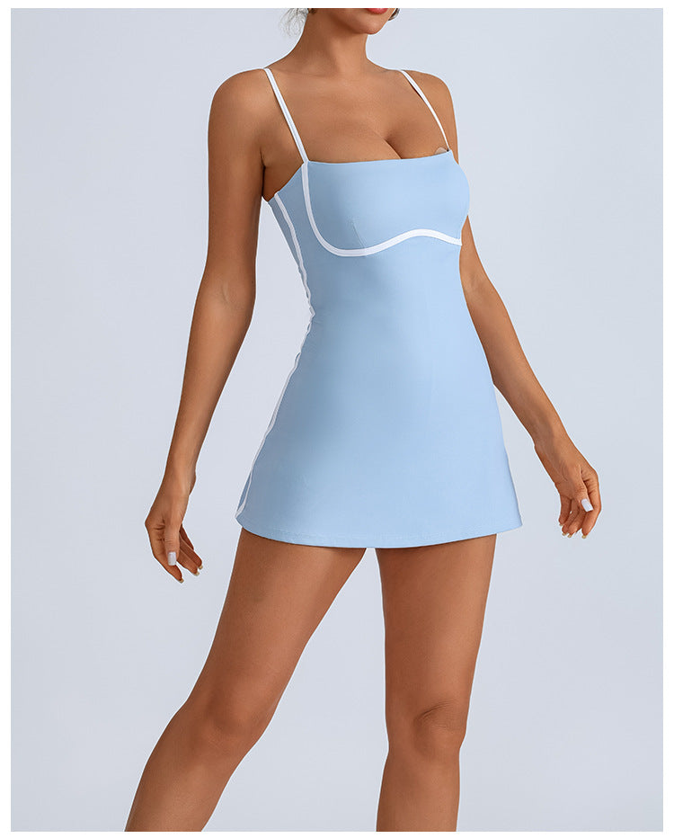Fashion Color-blocked Sports Dress with Built-in Bra, High Elasticity, Breathable, Anti-slip Design for Yoga and Tennis