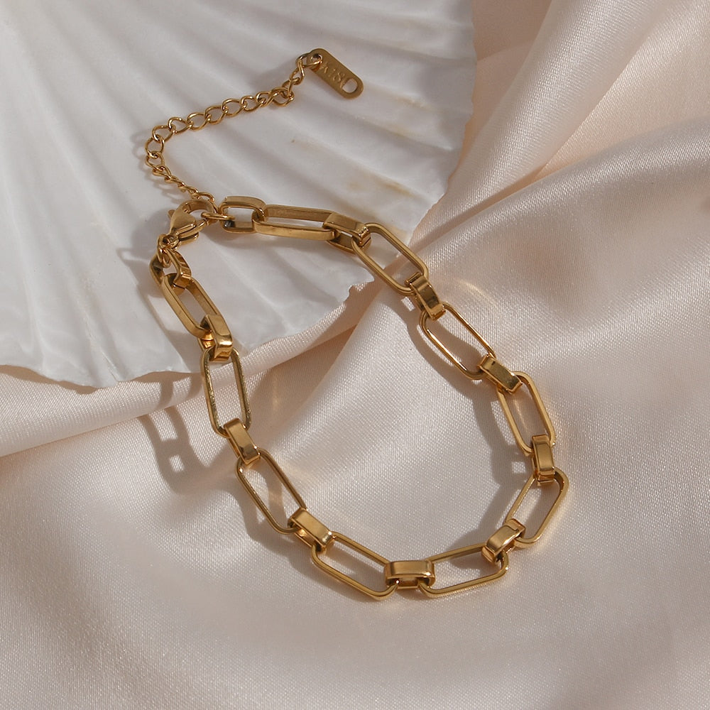New Minimalist Geometric Hollow Link Chain Gold Bracelets Bangles For Women Stainless Steel Tarnish Free Jewelry For Wrist