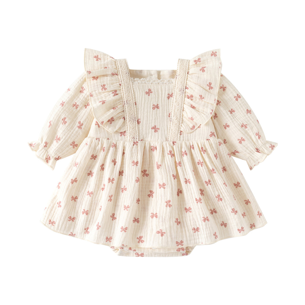 Cute Baby Girl Long Sleeve Dress, Sweet Infant Bodysuit Dress