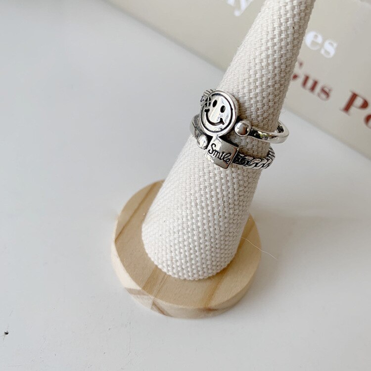 Vintage Smiling Face Finger Rings for Women Girl Punk Hip Hop Opening Adjustable Ring Weaving Rings