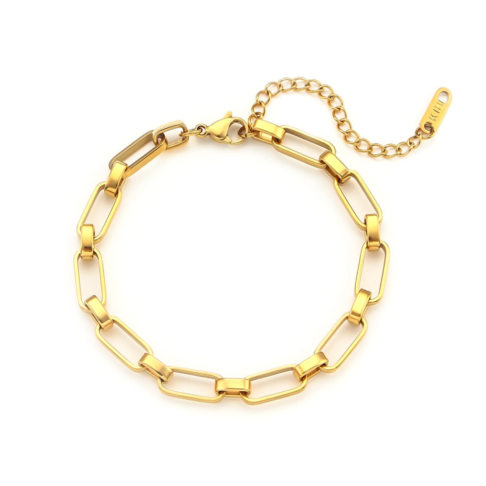 New Minimalist Geometric Hollow Link Chain Gold Bracelets Bangles For Women Stainless Steel Tarnish Free Jewelry For Wrist