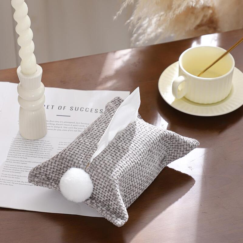 Chenille Tissue Cover & Napkin Organizer - Soft Plush Cloth Dispenser for Kitchen, Bathroom, Car