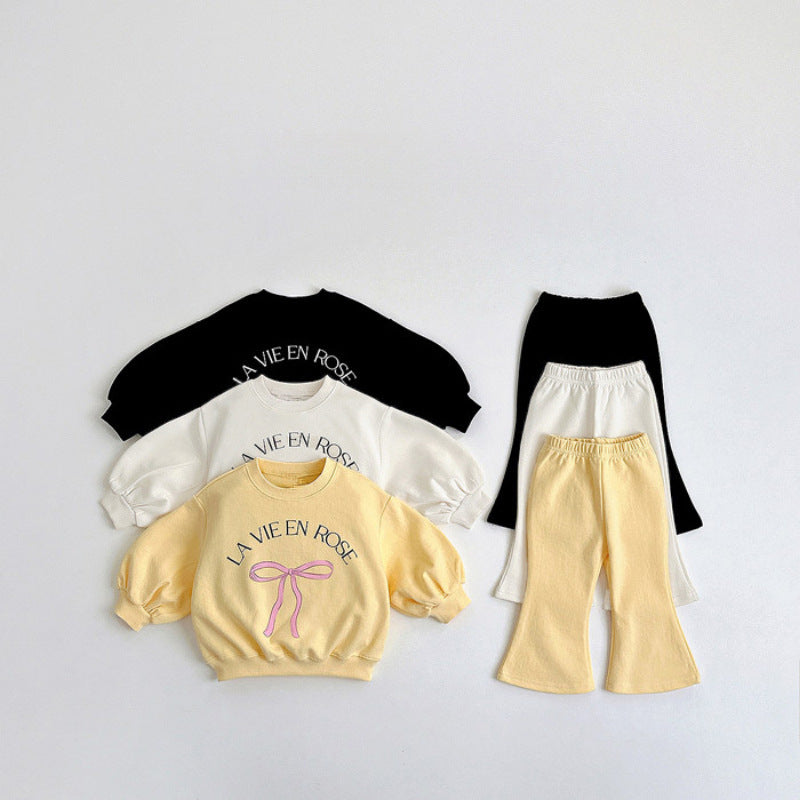 Versatile hoodie+flared pants two-piece set