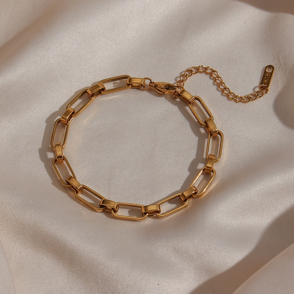New Minimalist Geometric Hollow Link Chain Gold Bracelets Bangles For Women Stainless Steel Tarnish Free Jewelry For Wrist