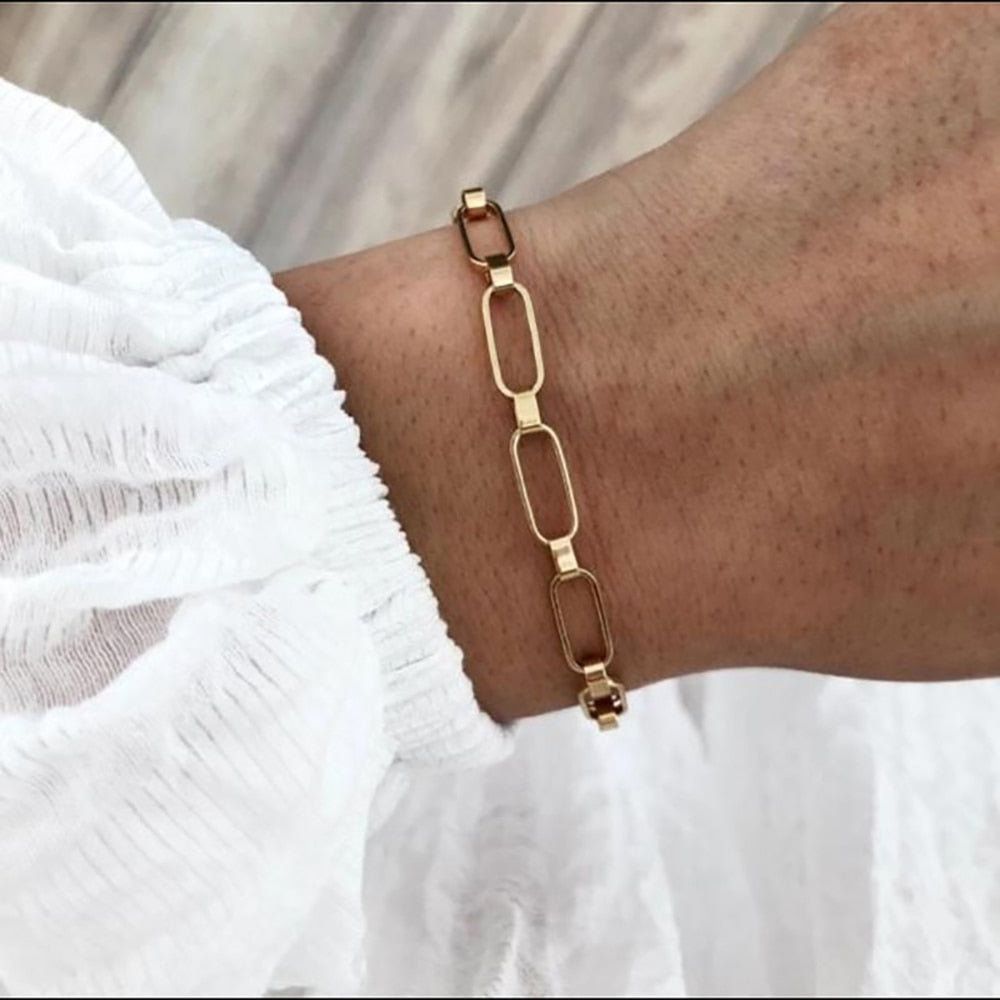 New Minimalist Geometric Hollow Link Chain Gold Bracelets Bangles For Women Stainless Steel Tarnish Free Jewelry For Wrist
