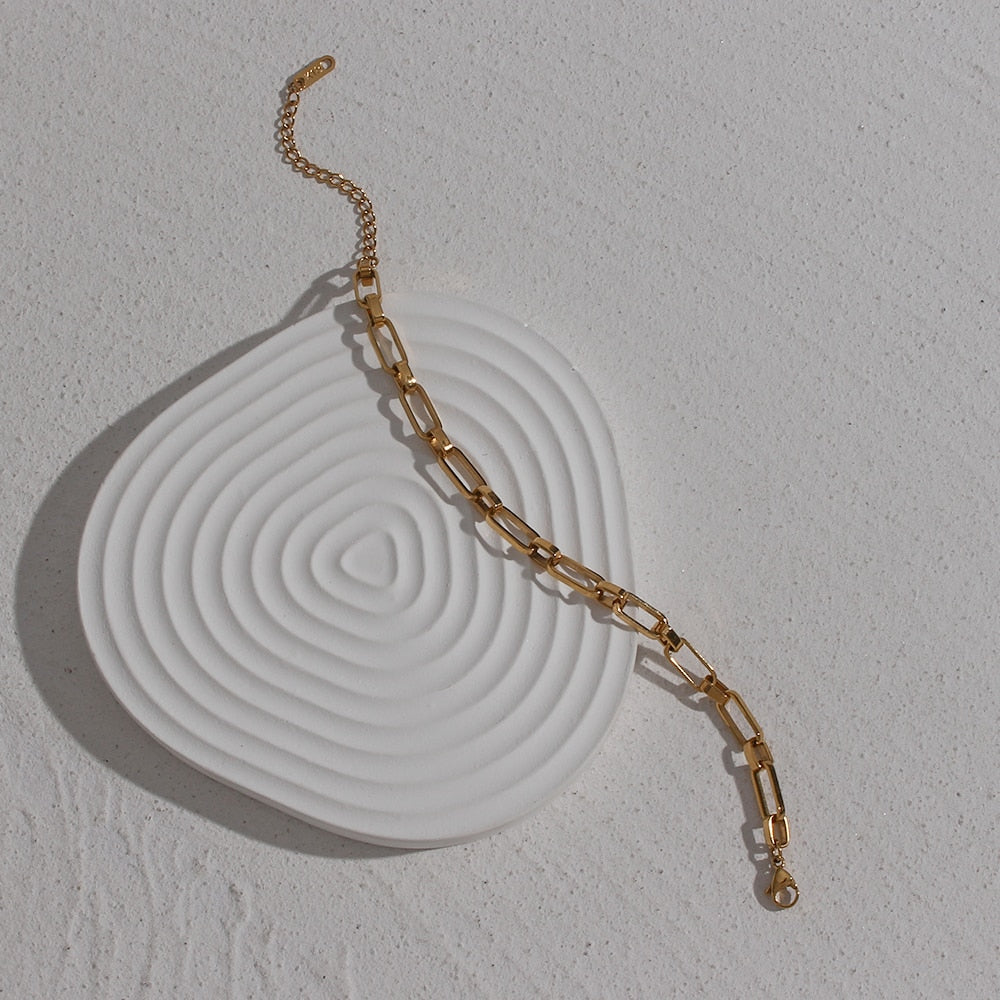 New Minimalist Geometric Hollow Link Chain Gold Bracelets Bangles For Women Stainless Steel Tarnish Free Jewelry For Wrist