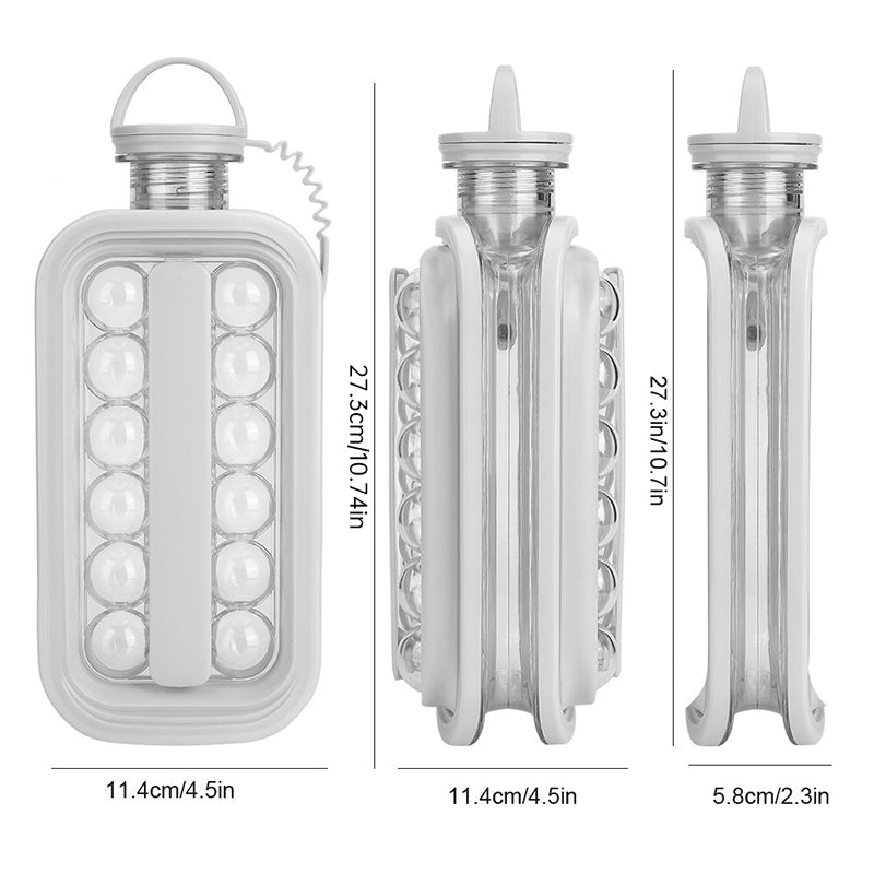 2-in-1 Portable Folding Ice Ball Maker Bottle, Silicone Freezer Ice Mold & Water Bottle for Cocktails, Travel, Gym
